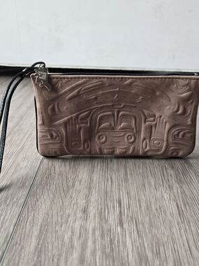 Spirit of the Wild Canada Genuine Leather Embossed Indigenous Art Wristlet Clutc
